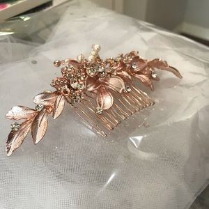 Rose gold floral bridal comb